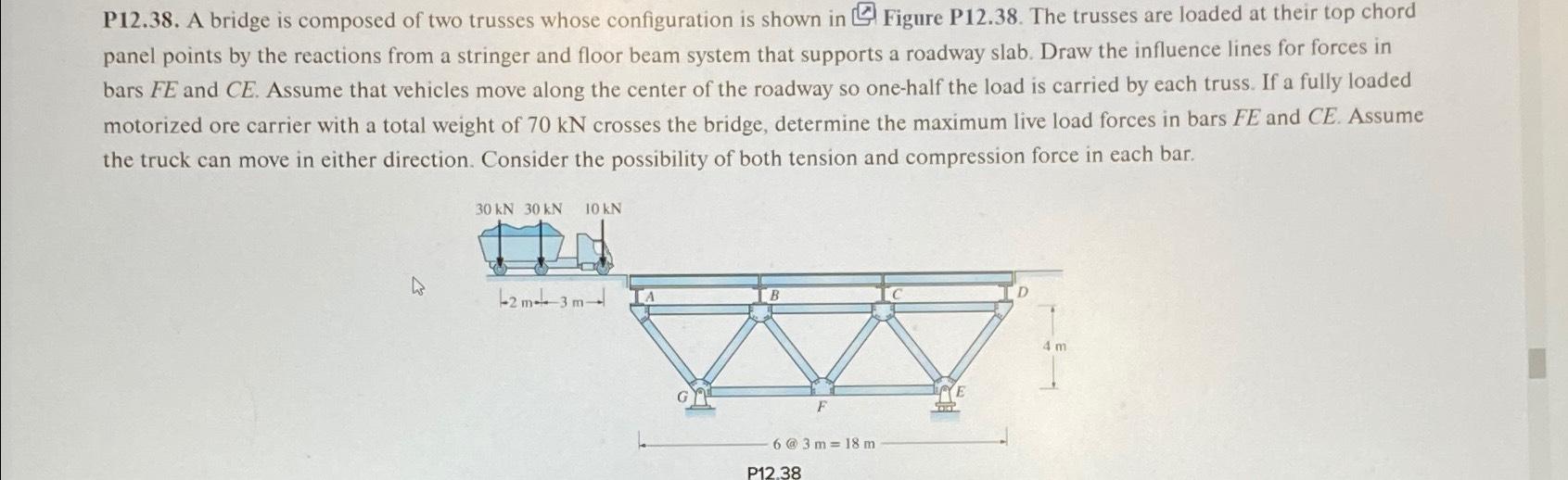 Solved P12.38. ﻿A bridge is composed of two trusses whose | Chegg.com