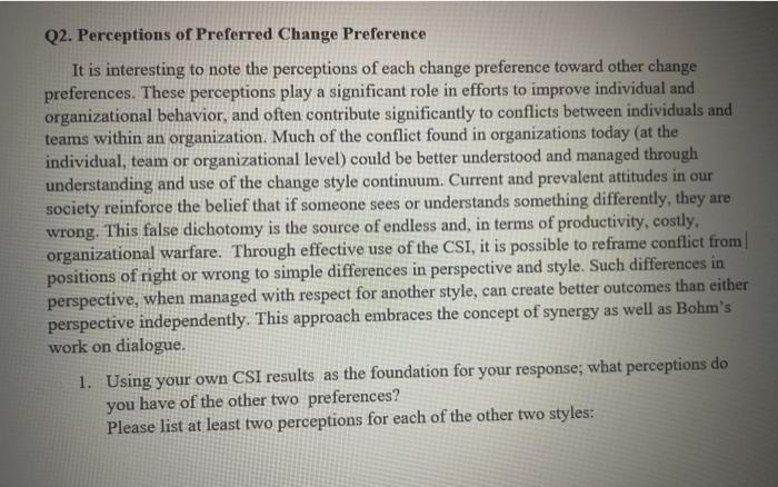 Solved Q2. Perceptions of Preferred Change Preference It is | Chegg.com