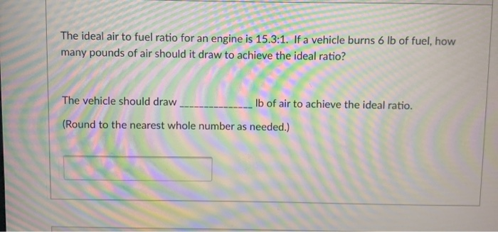 Solved The Ideal Air To Fuel Ratio For An Engine Is 15 3 Chegg Com