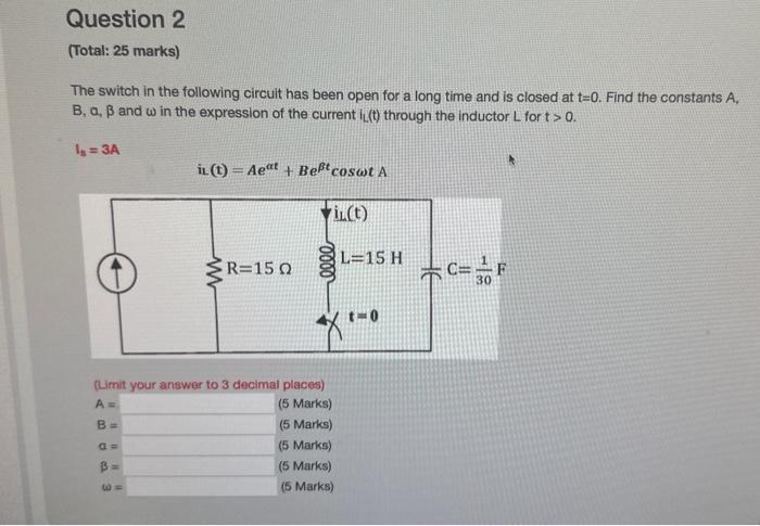 Solved The Switch In The Following Circuit Has Been Open For Chegg Com