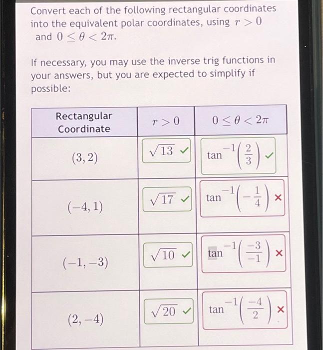 Solved Convert each of the following rectangular coordinates | Chegg.com