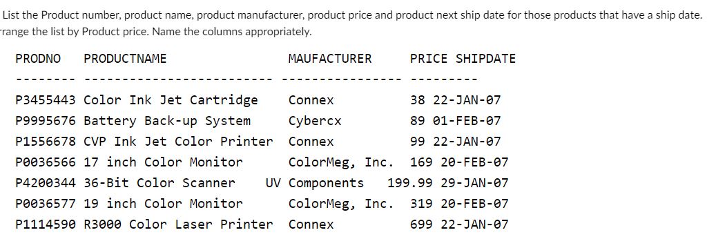 Solved List the Product number, product name, product | Chegg.com