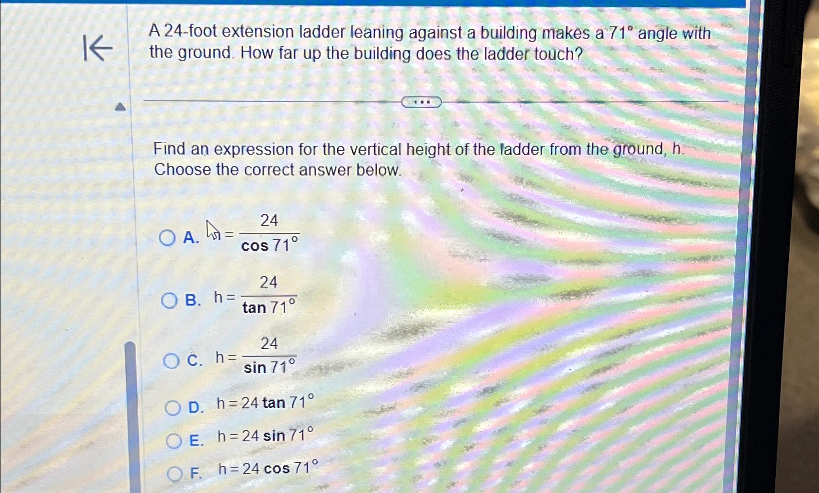 solved-a-24-foot-extension-ladder-leaning-against-a-building-chegg