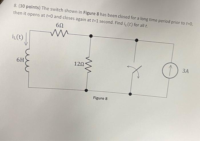 Solved 8. (30 points) The switch shown in Figure 8 has been | Chegg.com