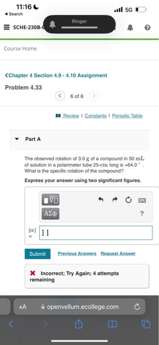 Solved The observed rotation of 3.0 g of a compound in 50 mL | Chegg.com