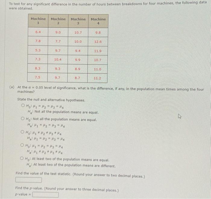 Solved To test for any significant difference in | Chegg.com