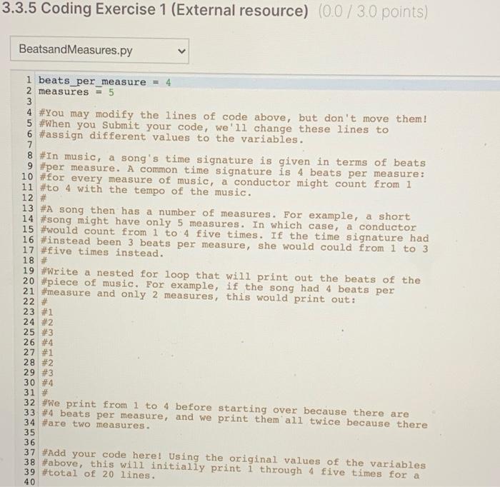 Solved 3.3.5 Coding Exercise 1 (External resource) (0.0/3.0 | Chegg.com