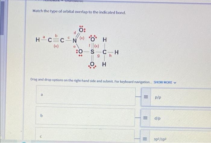 Solved answer Match the type of orbital overlap to the | Chegg.com