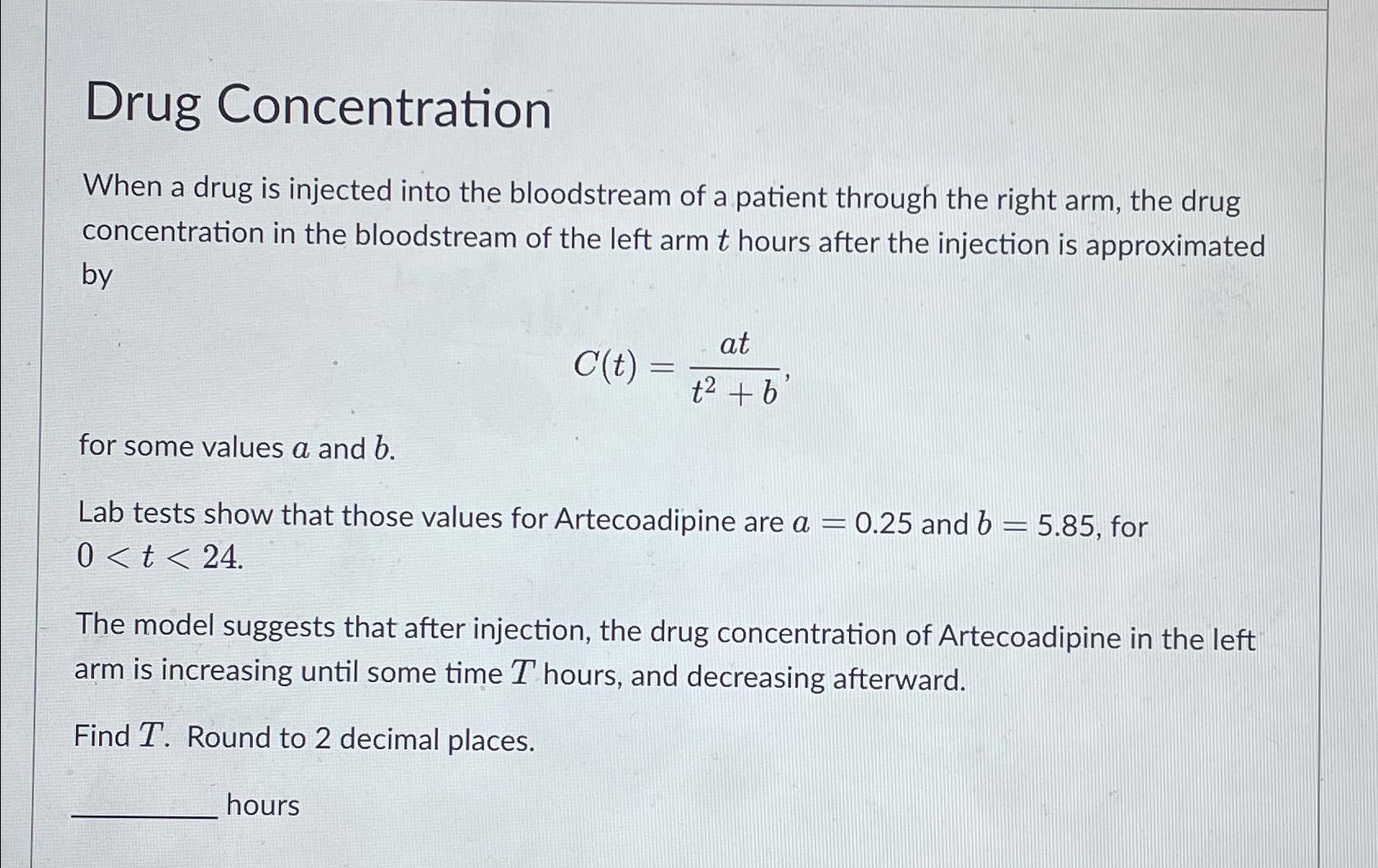 Solved Drug ConcentrationWhen A Drug Is Injected Into The | Chegg.com