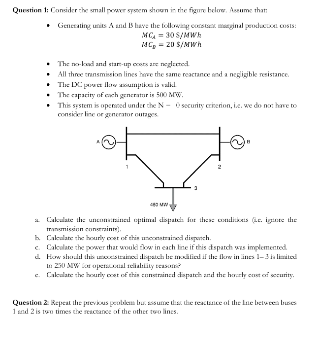 Question 1: Consider the small power system shown in | Chegg.com