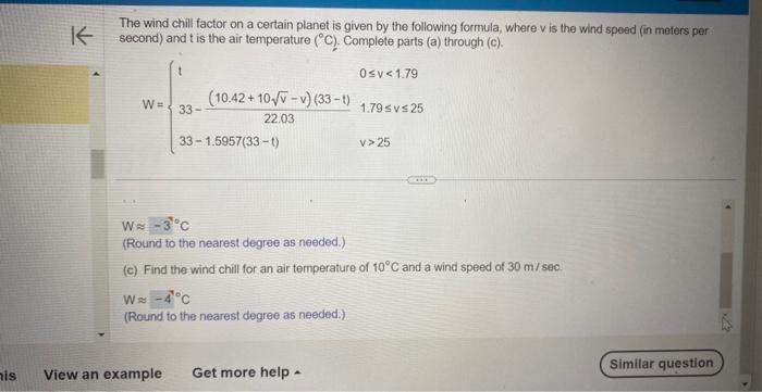 Solved The wind chill factor on a certain planet is given by | Chegg.com