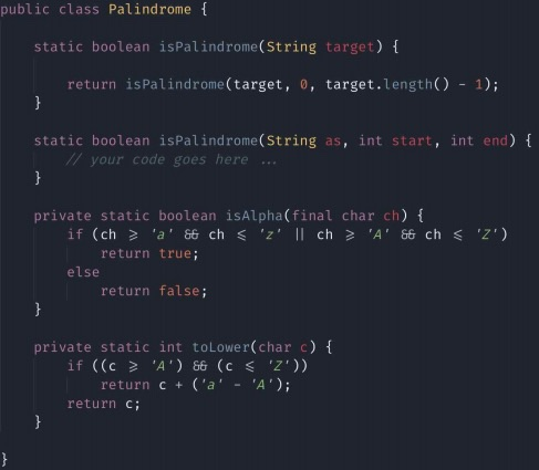Solved Palindrome in JAVAPunctuation and spaces between the | Chegg.com