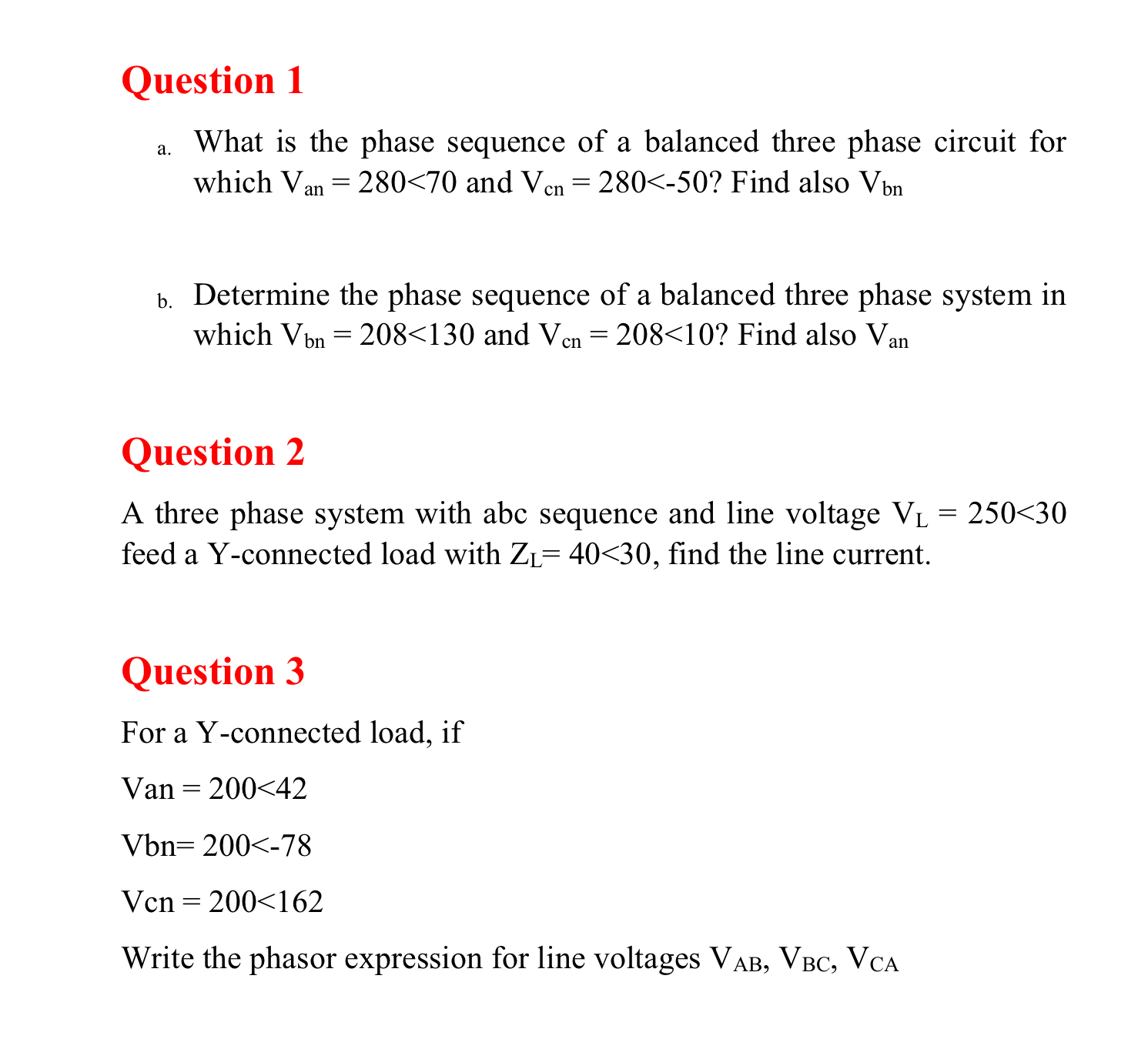 Solved Question 1a. ﻿What is the phase sequence of a | Chegg.com