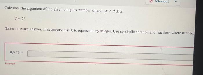 Solved Calculate the argument of the given complex number | Chegg.com