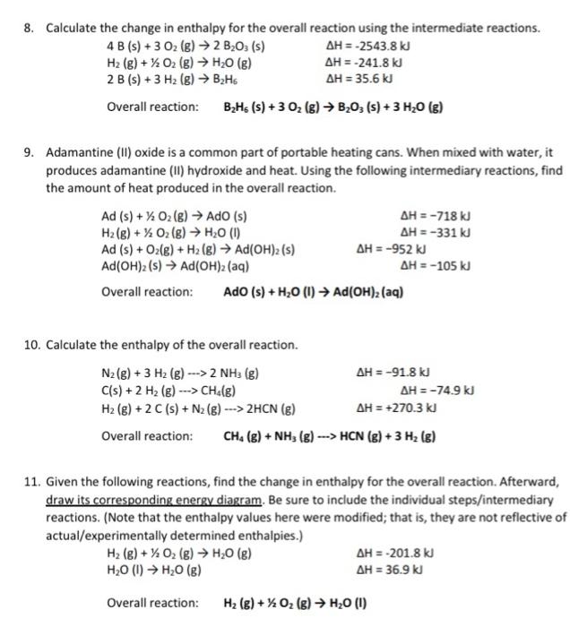 Solved 8. Calculate the change in enthalpy for the overall | Chegg.com