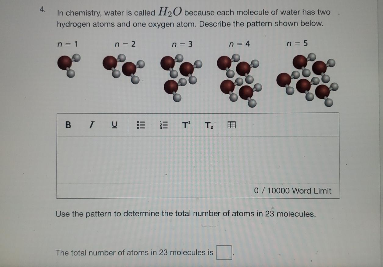 how many oxygen atoms are in a molecule of water h20