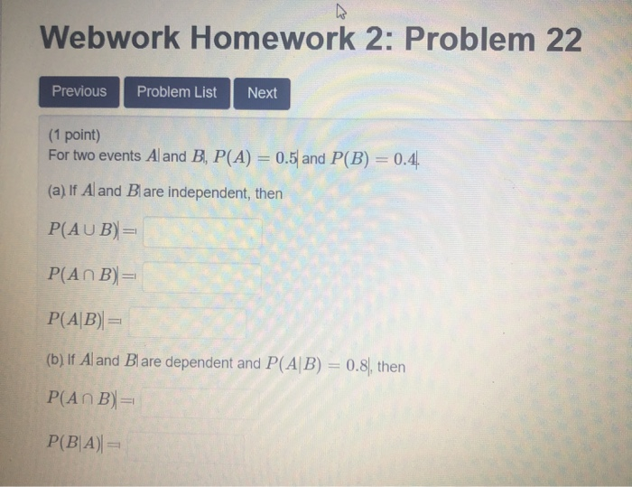 Solved Webwork Homework 2: Problem 22 Previous Problem List | Chegg.com