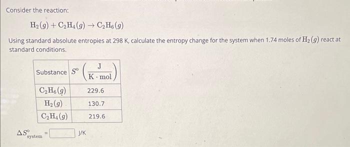 Solved Consider the reaction H2 g C2H4 g C2H6 g Using Chegg