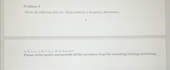 Solved Problem 8 Given the following data set. | Chegg.com