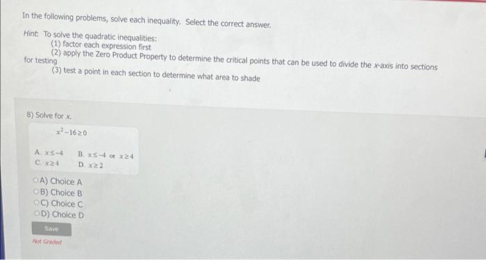 Solved In the following problems, solve each inequality. | Chegg.com