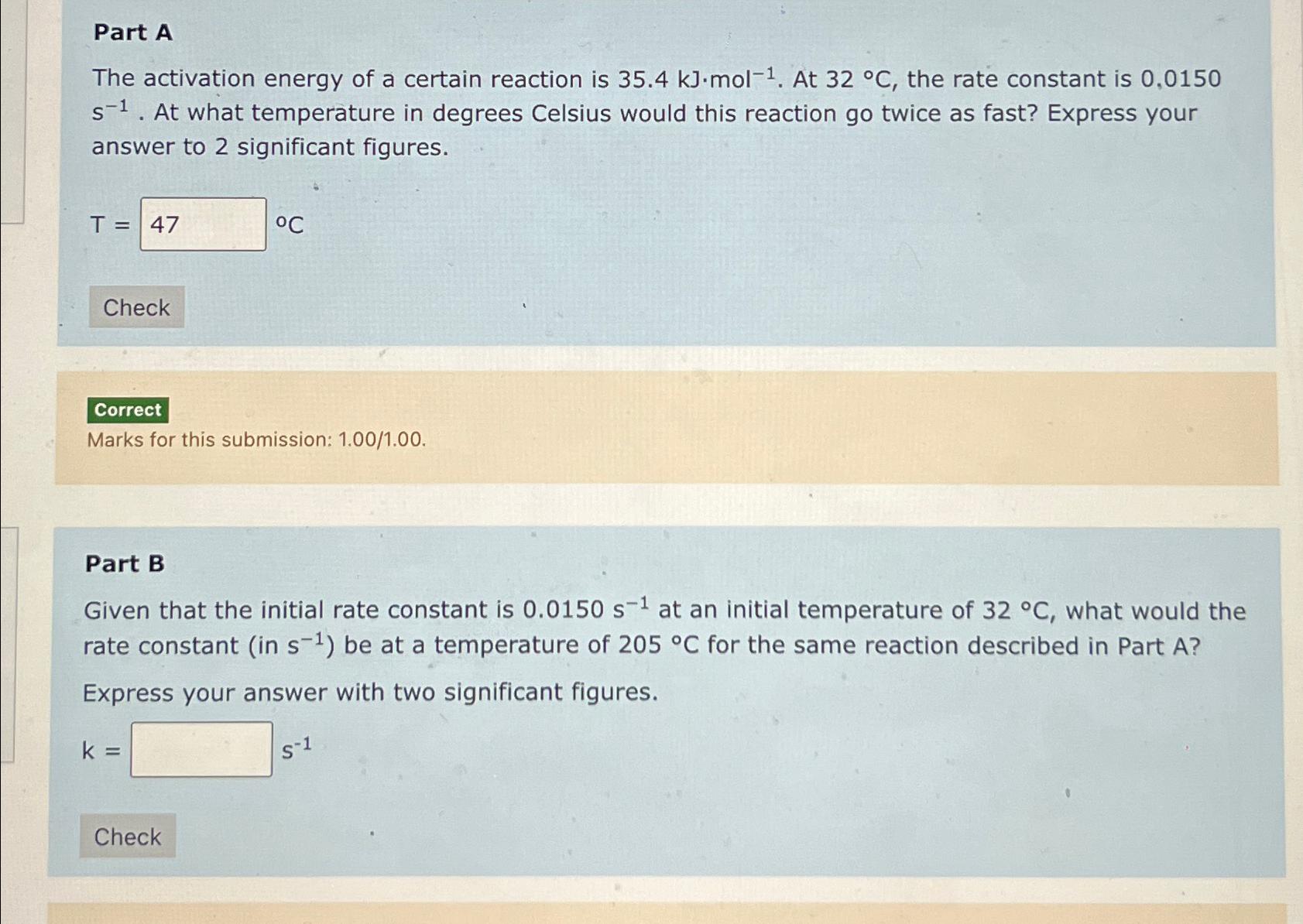 Solved Part AThe Activation Energy Of A Certain Reaction Is | Chegg.com