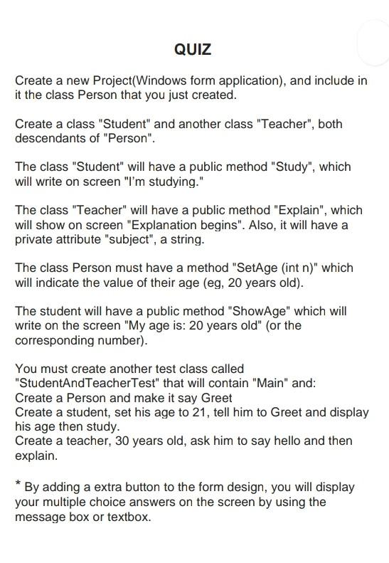 Solved QUIZ Create a new Project(Windows form application), | Chegg.com