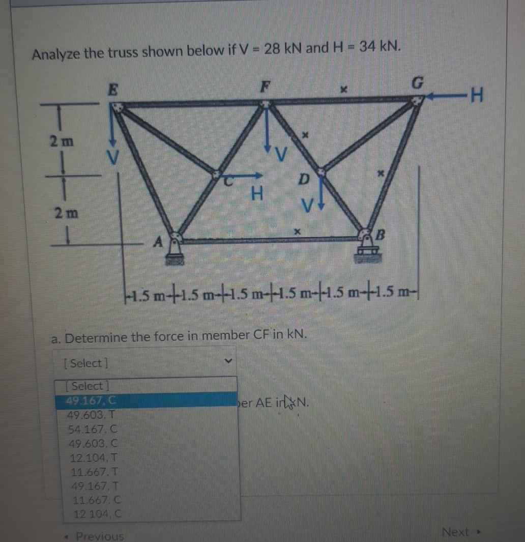 Solved Analyze the truss shown below if V = 28 kN and H = 34 | Chegg.com