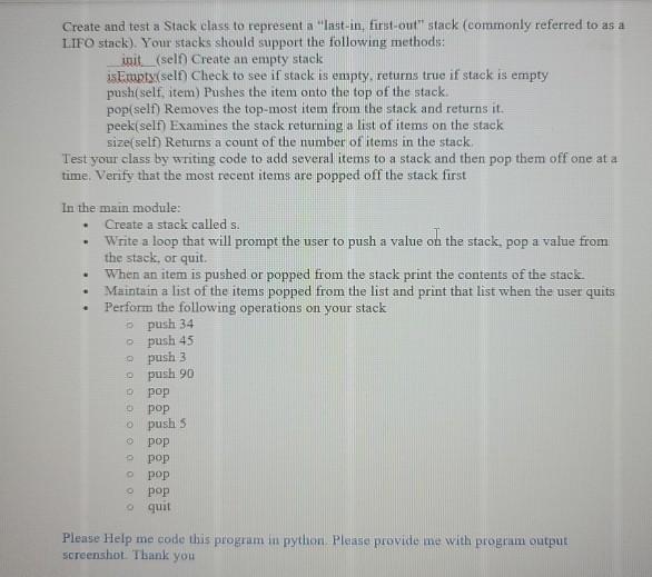 Solved Create and test a Stack class to representa "Inst-in, | Chegg.com