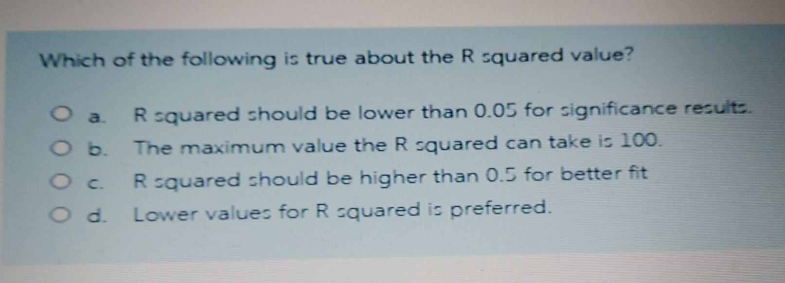 Solved Which of the following is true about the R squared | Chegg.com