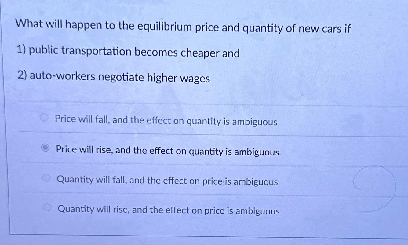 Solved What will happen to the equilibrium price and