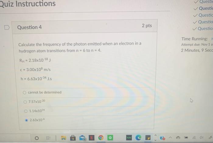 Hill Question 5 1 Pts Ements A Photon Has A Frequency Chegg 