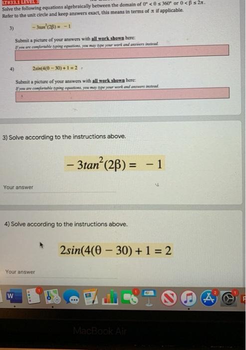 Solved LT233.1 LEVE Solve the following equations | Chegg.com