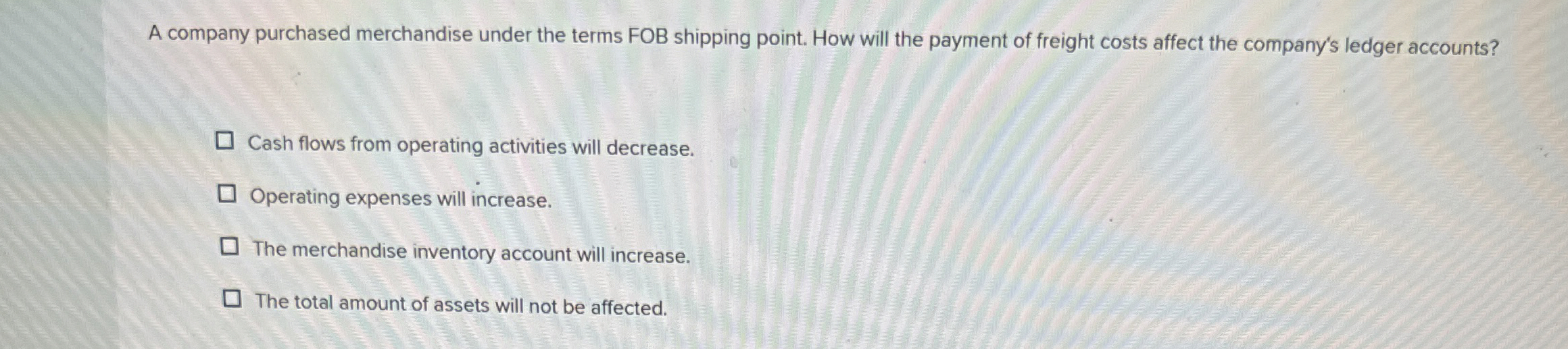 Solved A company purchased merchandise under the terms FOB