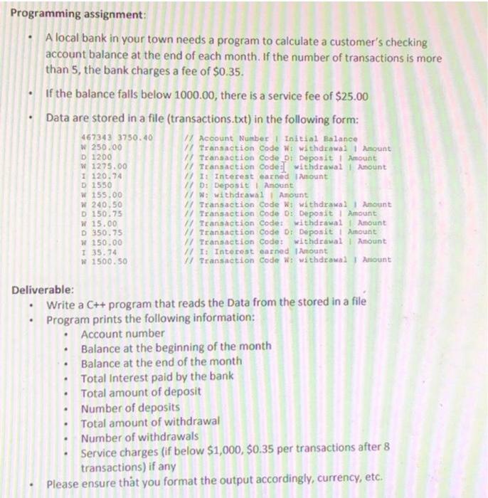 Solved Programming assignment: • A local bank in your town | Chegg.com