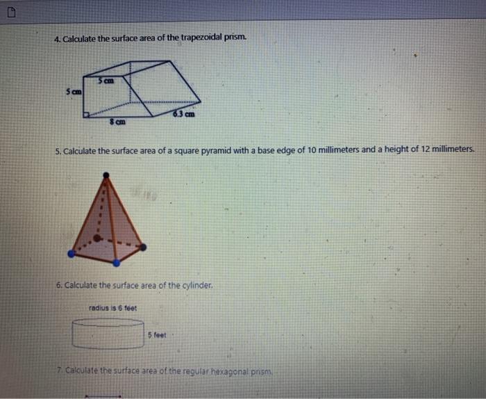 Solved 1. Determine The Surface Area Of The Following Figure | Chegg.com