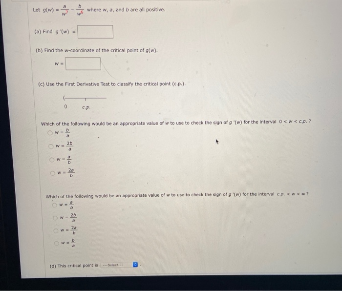 Solved Let G(w) = Where W, A, And B Are All Positive. (a) | Chegg.com