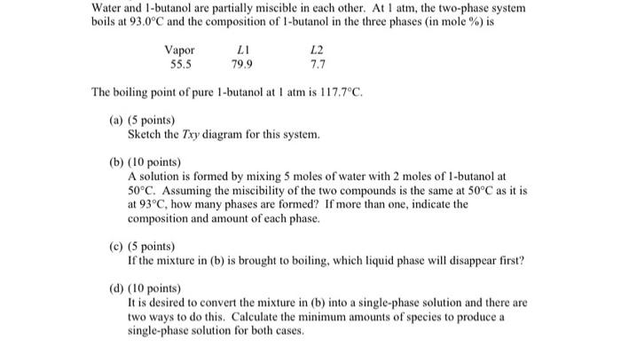 Solved Water and 1-butanol are partially miscible in each | Chegg.com