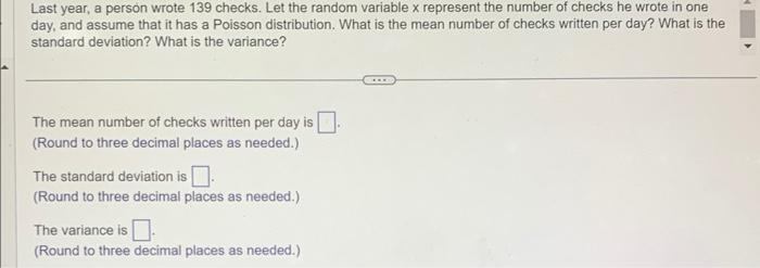 Solved Last year, a person wrote 139 checks. Let the random | Chegg.com