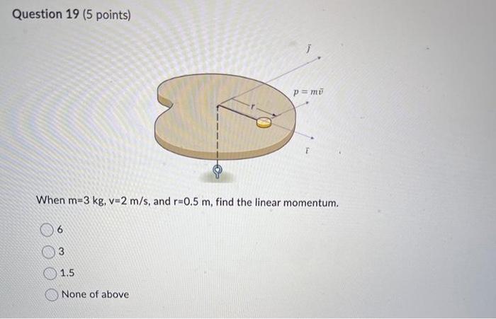 Solved Question 19 (5 points) When m=3 kg,v=2 m/s, and r=0.5 | Chegg.com