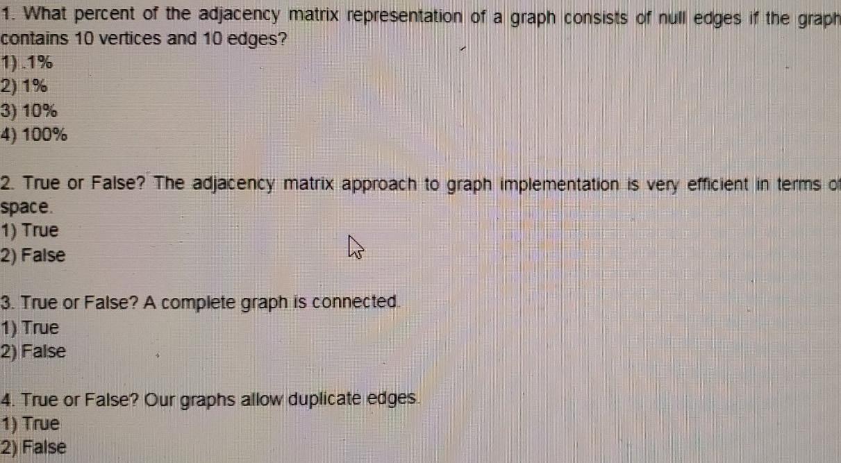 Solved 1. What percent of the adjacency matrix | Chegg.com