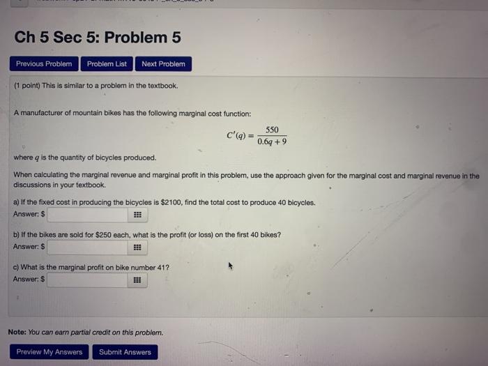 Solved Ch 5 Sec 5: Problem 5 Previous Problem Problem List | Chegg.com