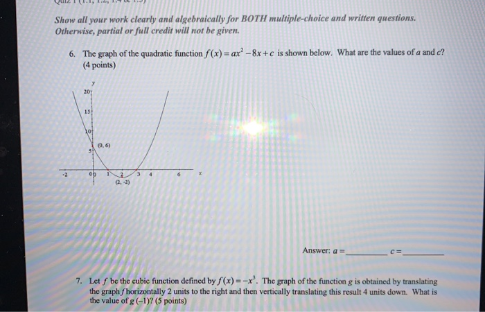 Solved Show all your work clearly and algebraically for BOTH | Chegg.com