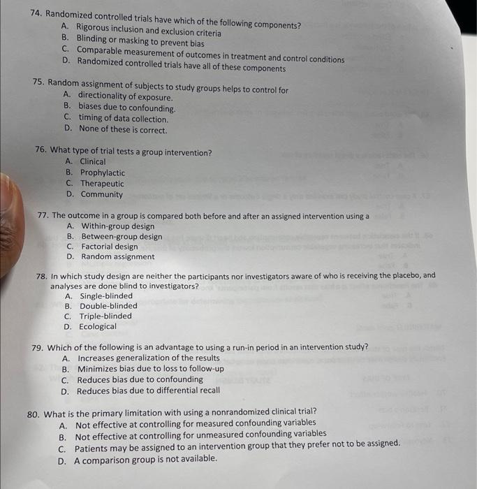 Solved 74. Randomized controlled trials have which of the | Chegg.com