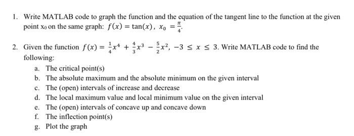 Solved Write Matlab Code To Graph The Function And The