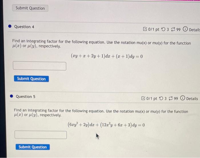 Solved Find An Integrating Factor For The Following 