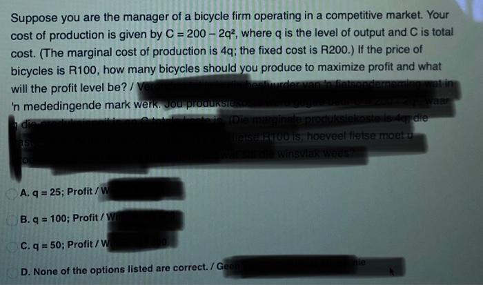 Solved Suppose you are the manager of a bicycle firm | Chegg.com