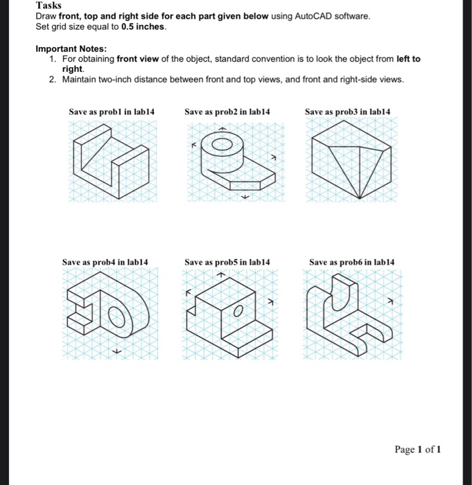 Solved Tasks Draw Front, Top And Right Side For Each Part | Chegg.com