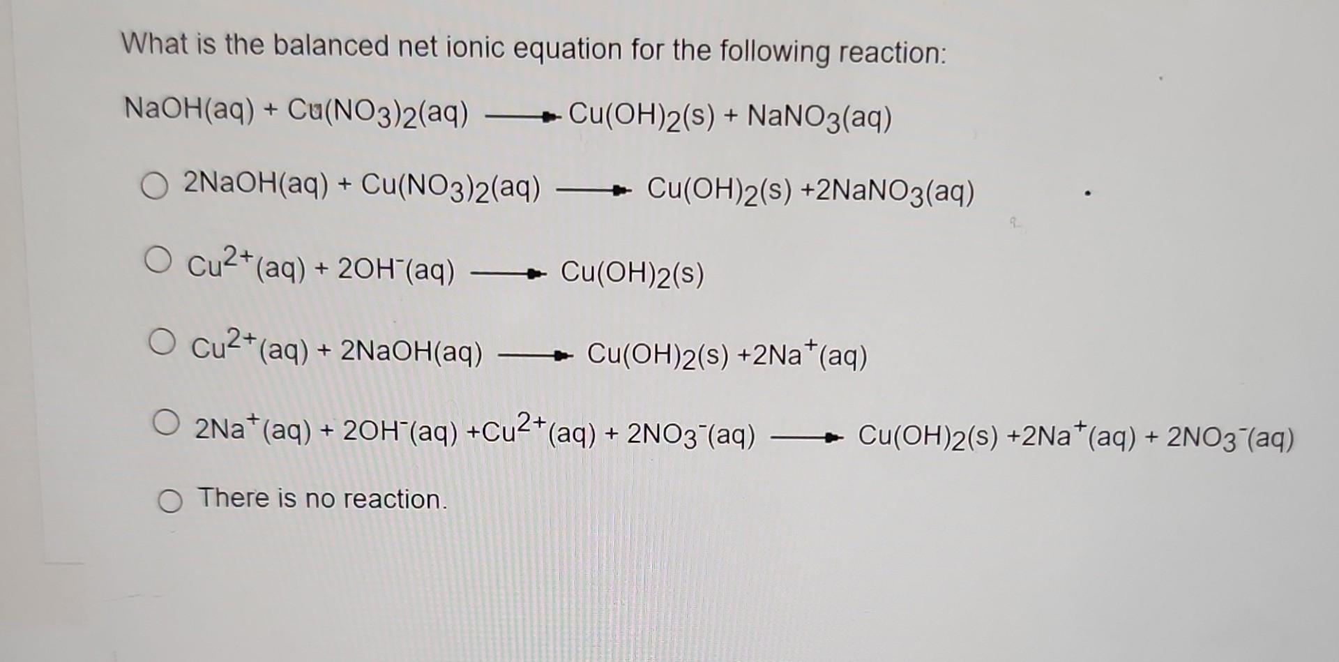 Solved What is the balanced net ionic equation for the | Chegg.com ...