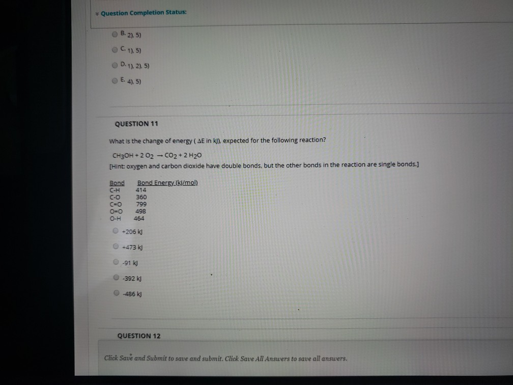 Solved Question Completion Status B 2 5 O C 11 5 D Chegg Com