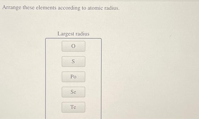 Solved Arrange these elements according to atomic radius. | Chegg.com